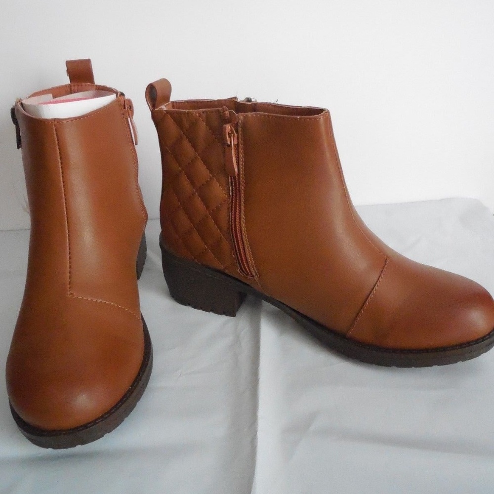NEW Brown Faux Leather Side Zipper Ankle Boots